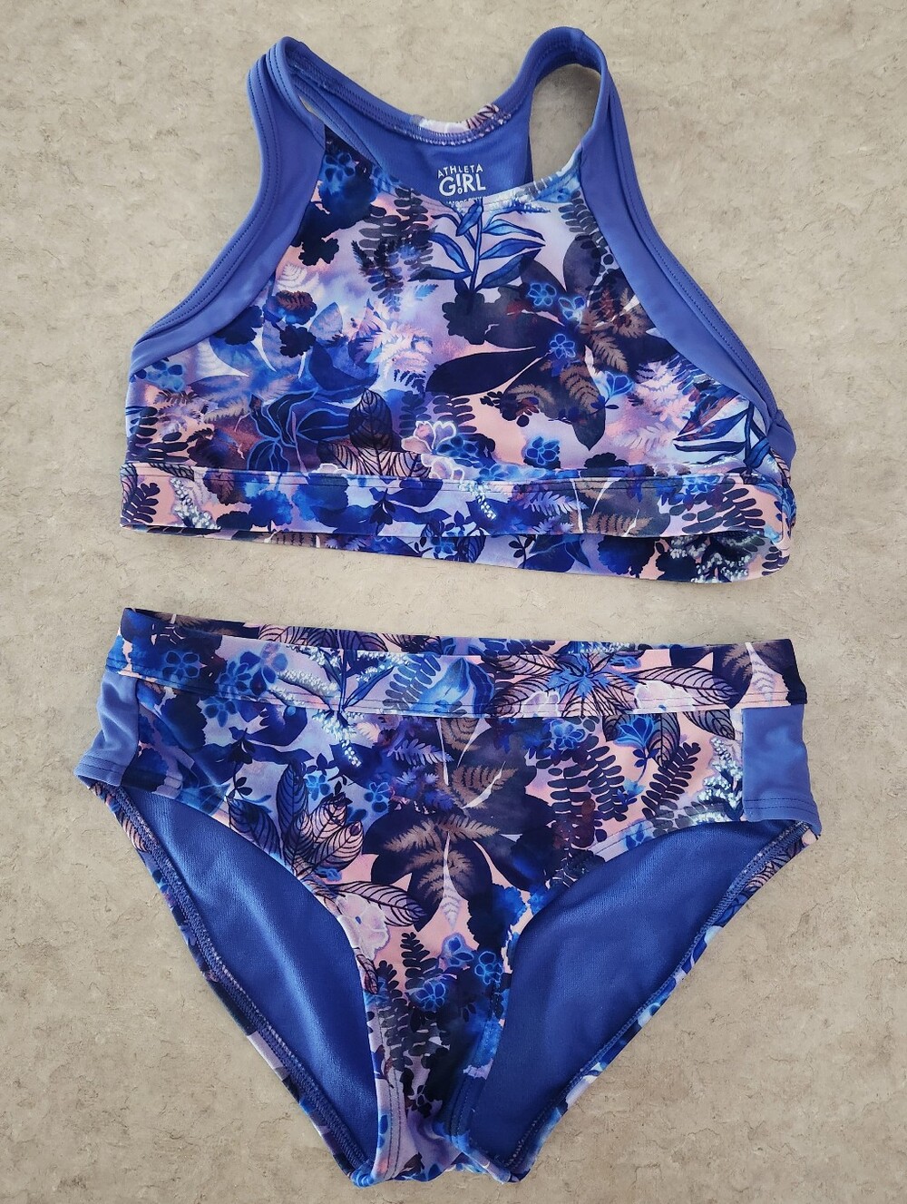 Athleta Girl Blue and Pink Floral Racerback Swim Bikini